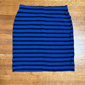 LOFT Striped Pencil Skirt‎ Blue Black Elastic Waist Knit Size Medium